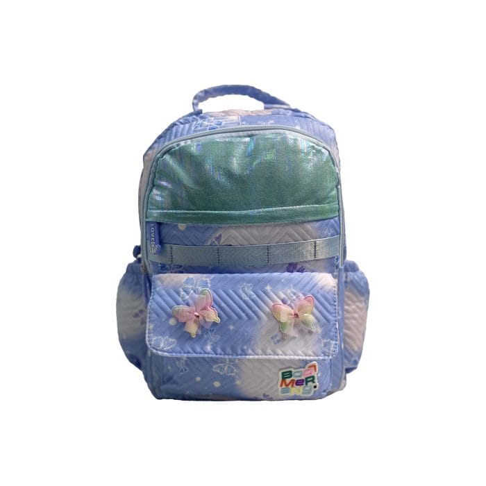 215-316 Boomerang Glitter Quilted Backpack Butterfly Cyan and P Boomerang Quilted Glitter Backpack Butterfly Cyan And Pink - Image 1