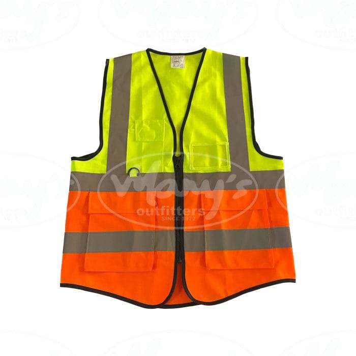 461-19 Reflective Vest ID Pocket Lime and Orange Value Reflective Vest With ID Pocket Orange With Black Piping