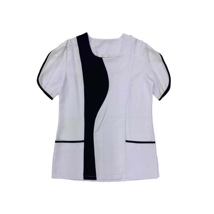 nurses blouse white and navy Nurses Blouse With Leaf Cut Sleeves White And Navy