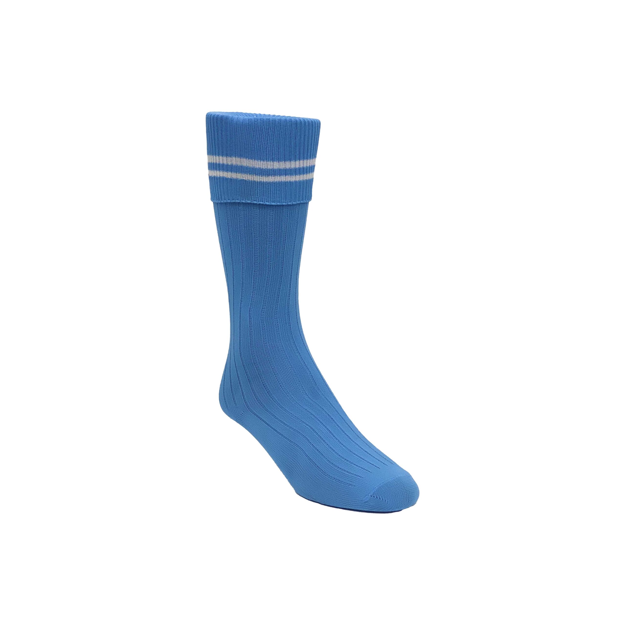 EDUGEAR TWIN PACK LONG SOCKS SKY & WHITE Twin Pack Sky Blue Long Socks With White Stripes - Image 1