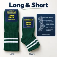 Twin Pack Green School Socks with White Stripes – Long & Short