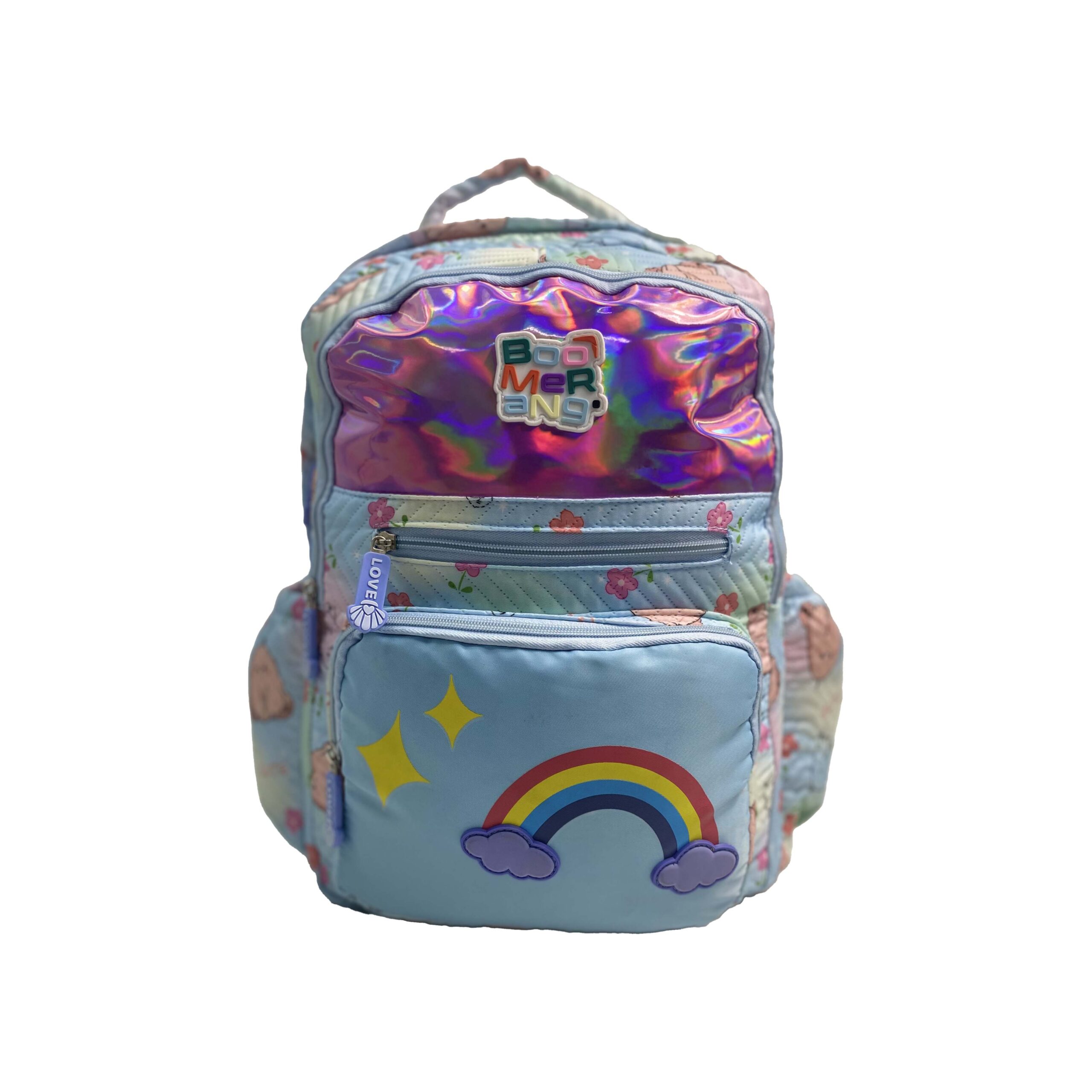 215-307 Boomerang Glitter Quilted Backpack Rainbow Sky (Front Vi Boomerang Quilted Glitter Backpack Rainbow Sky - Image 1