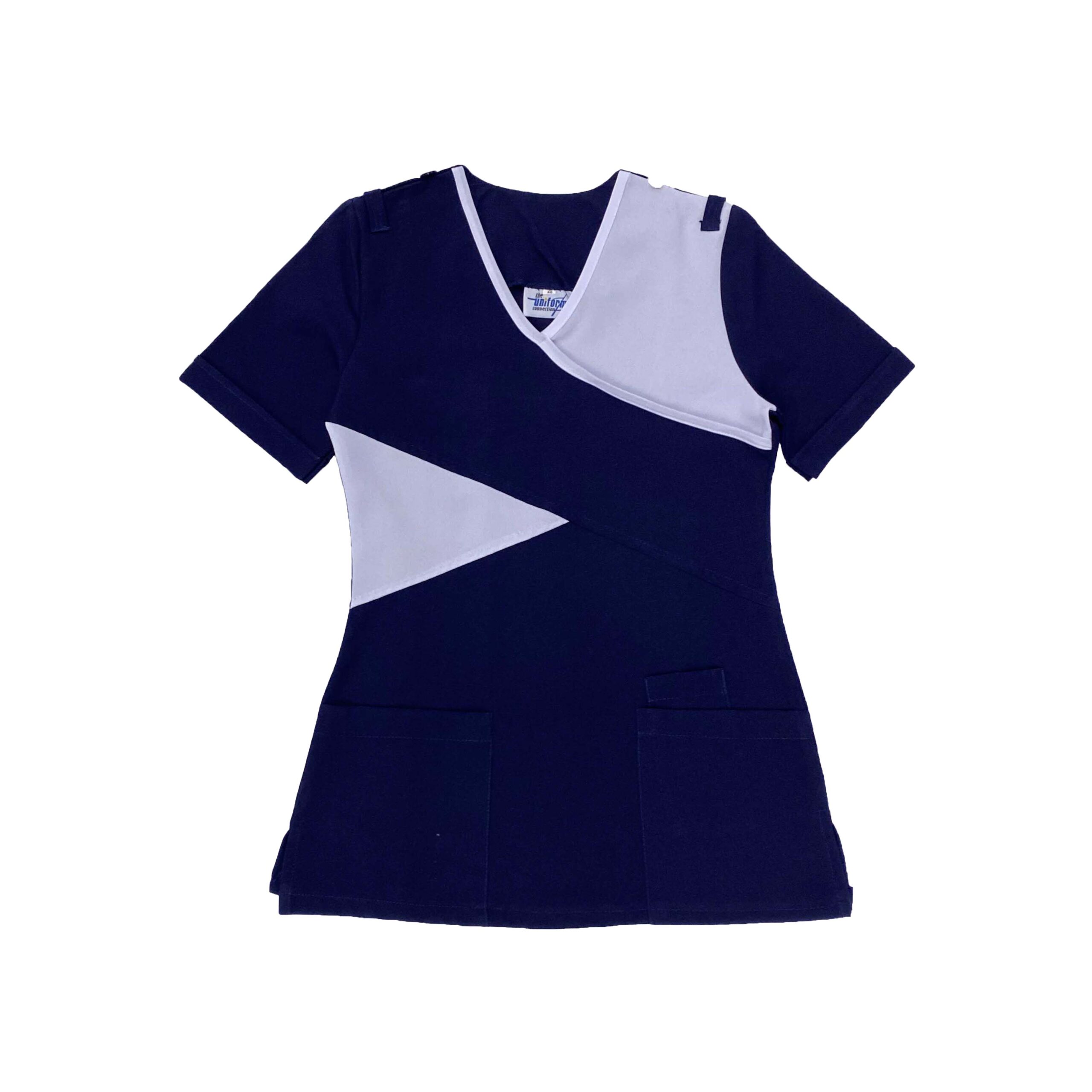 nurses blouse navy and white Navy Asymmetrical Top With White Accents - Image 1
