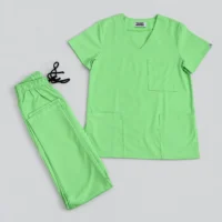 lime green scrubs set flat lay