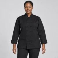 Double-Breasted Long-Sleeve Professional Chef Coat with Black Stud Buttons