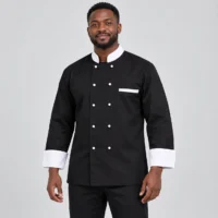 Double-Breasted Long-Sleeve Chef Jacket with Contrast Cuffs and Collar