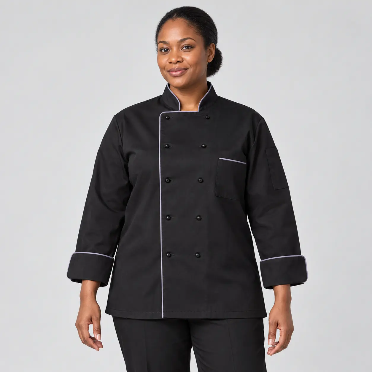 Black Chef Jacket with Contrast Piping