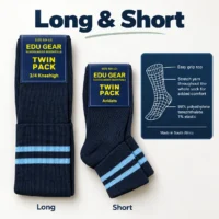 Twin Pack Navy School Socks with Sky Stripes – Long & Short