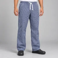 Premium Navy & White Checked Chef Trousers – Elasticated Waist with Drawstring