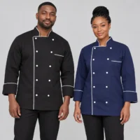 Executive Contrast-Piped Long-Sleeve Chef Jacket (Black / Navy Blue)